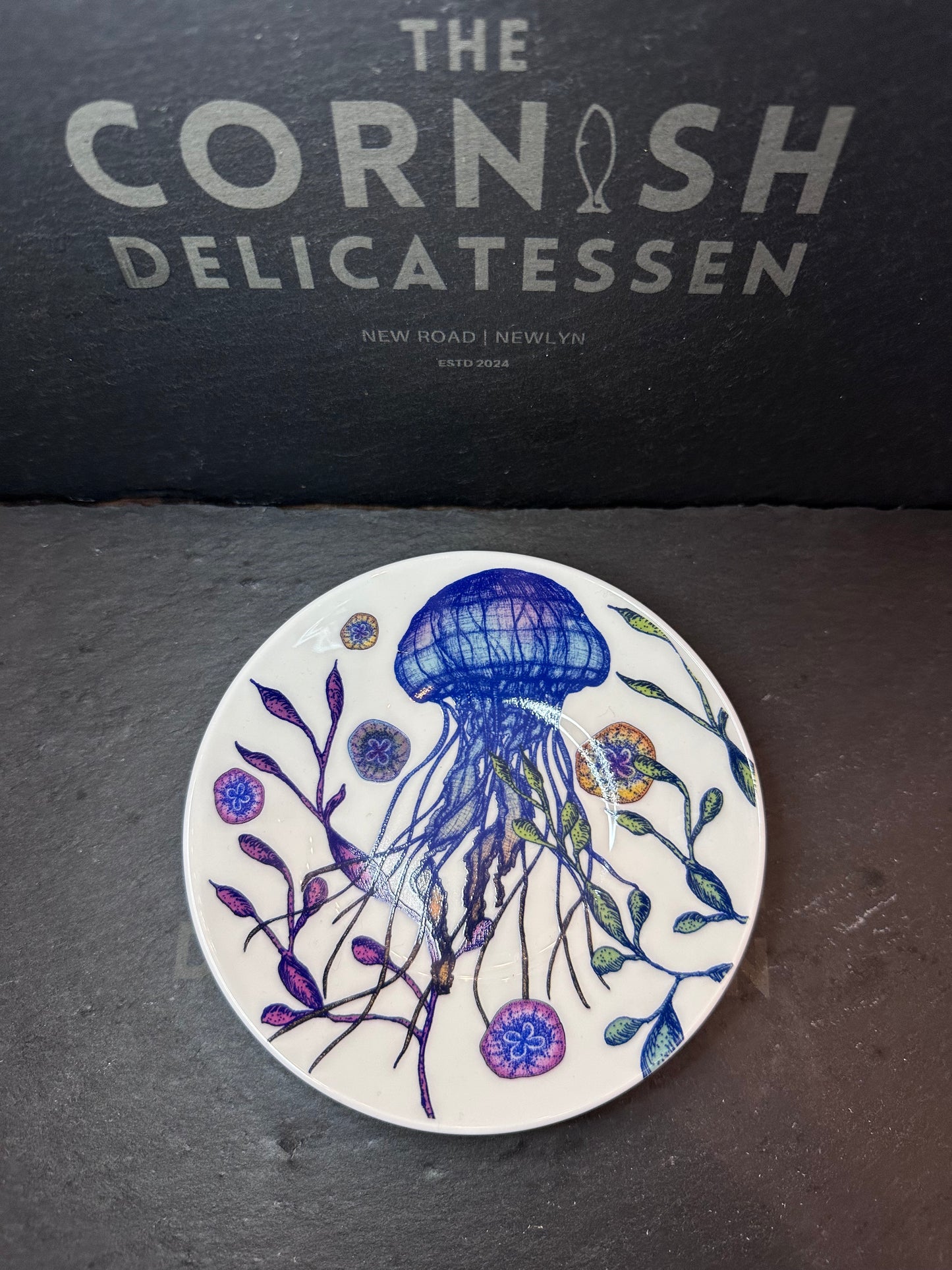 Cream Cornwall Bone China Nibbles Dish - Jellyfish reef