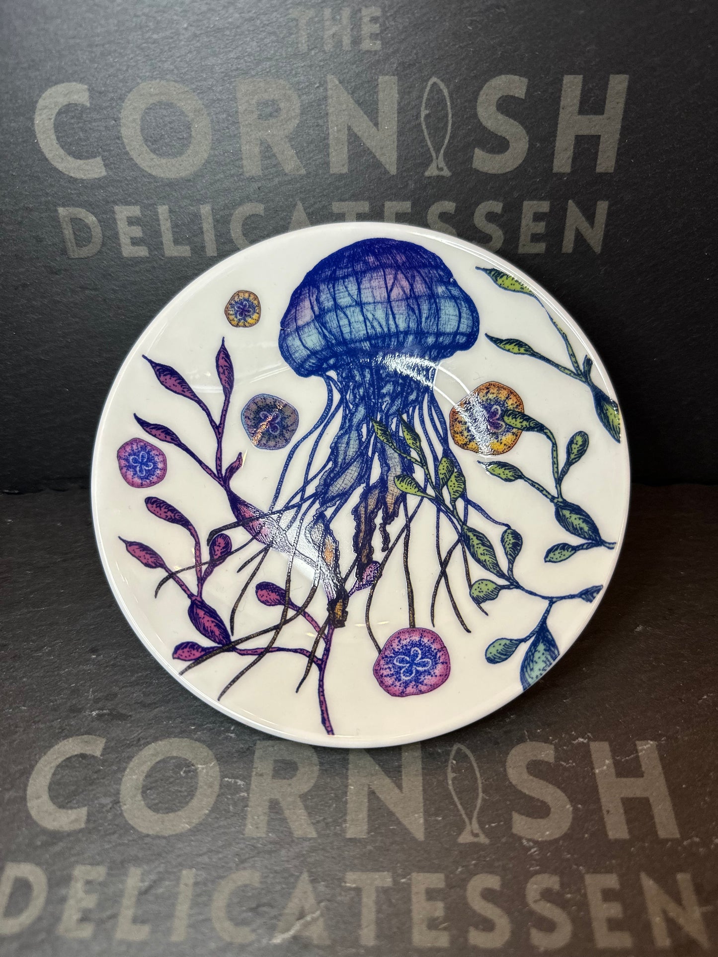 Cream Cornwall Bone China Nibbles Dish - Jellyfish reef
