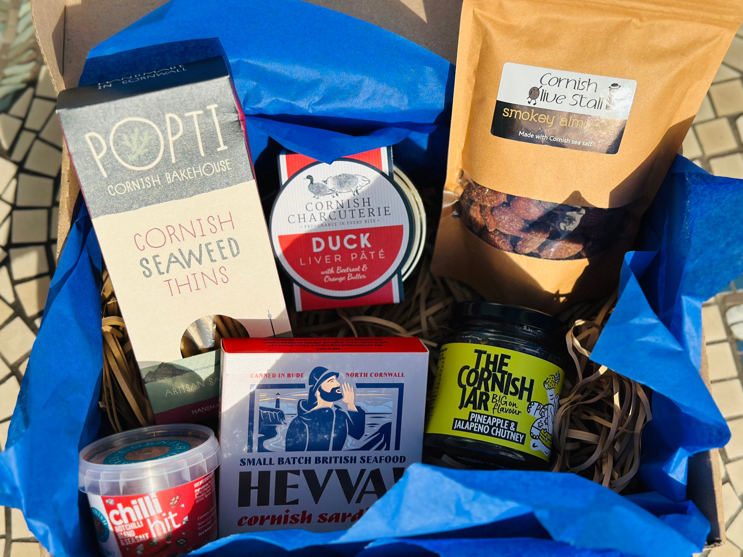 Savoury hamper with cornish food products