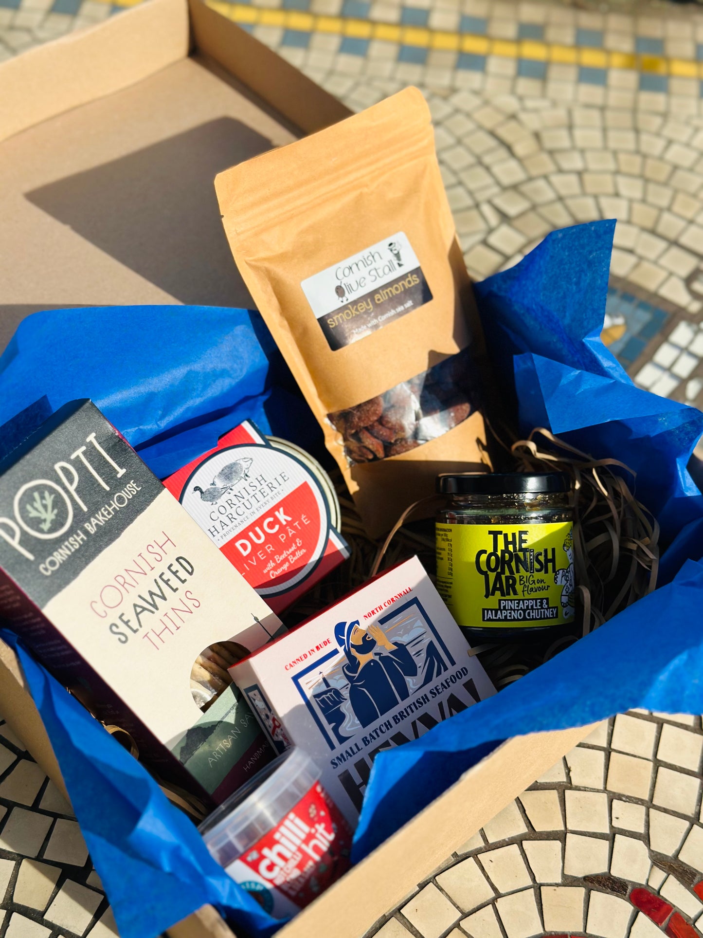 Savoury hamper with cornish food products