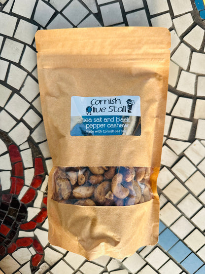 Cornish Olive Stall Sea Salt & Black Pepper Cashew Nuts Made With Cornish Sea Salt