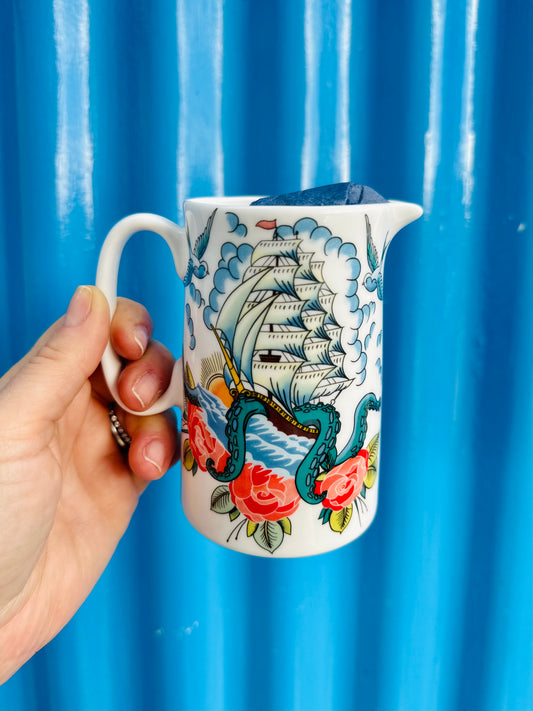 Cream Cornwall Bone China small ship & Kraken jug