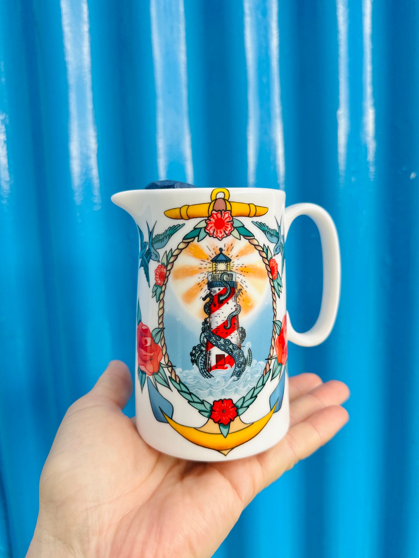 Cream Cornwall Bone China small ship & Kraken jug