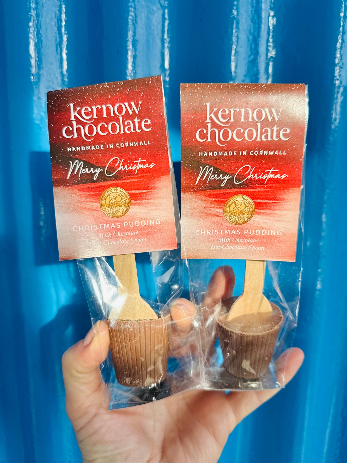 Kernow Chocolate 37g Christmas Pudding hot chocolate spoon