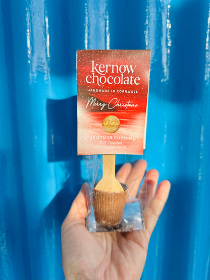Kernow Chocolate 37g Christmas Pudding hot chocolate spoon