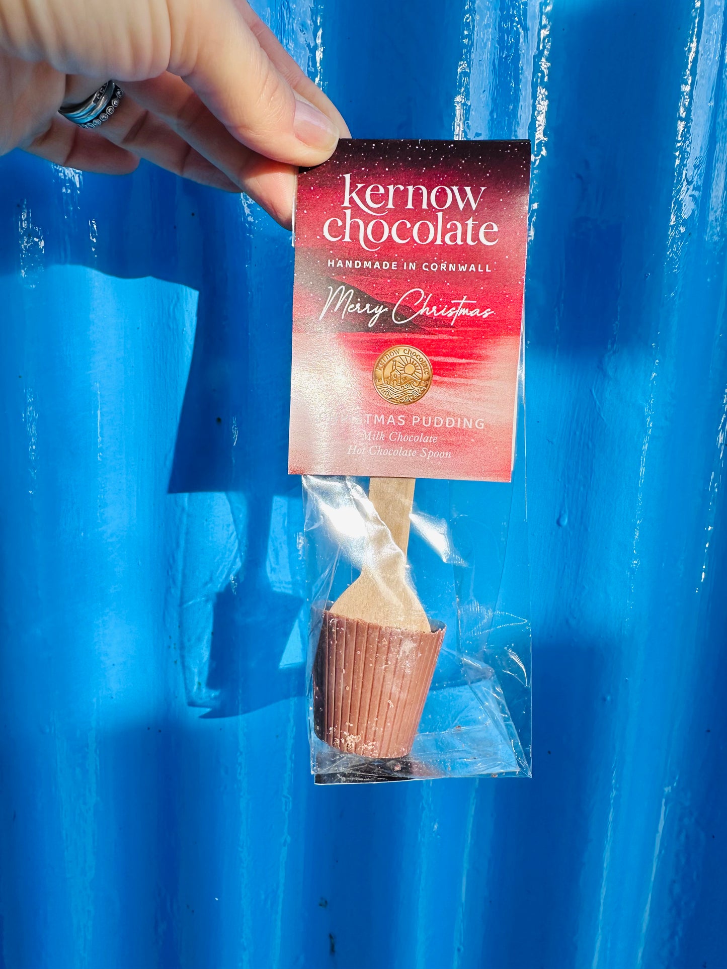Kernow Chocolate 37g Christmas Pudding hot chocolate spoon